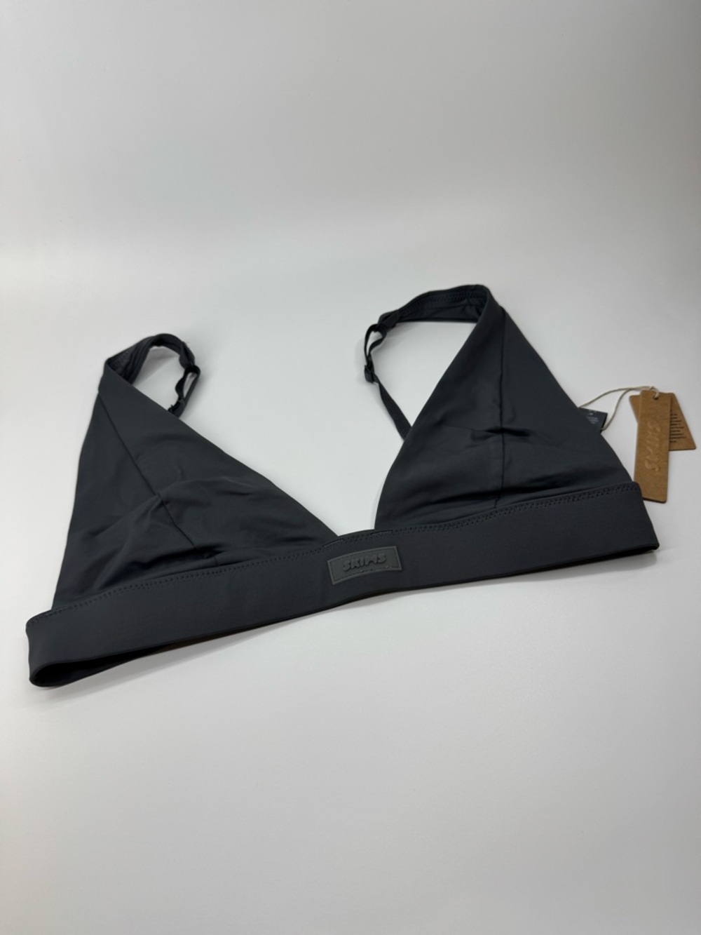 SKIMS Recycled Swim Plunge Bikini Top In Gunmetal Gray Medium NWT